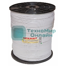 Кабель коаксиальный Rexant RG-6U+Cu, 75 Ом, Cu/Al/Cu, 64%, бухта 305 м, белый