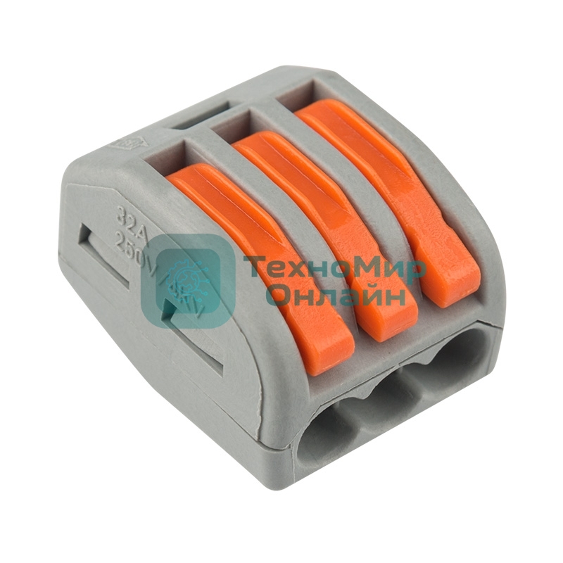 Универсальная клемма Rexant 3-проводная, серая (0,08-2,5/4 мм²) (50 шт./уп.)