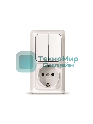 Блок ОП Олимп 2-кл. вык.+ роз. с заземл. верт. бел. UNIVersal О0040