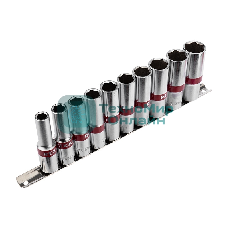 Набор удлиненных торцевых головок Rexant 1/2, шестигранные, CrV, 10 шт., 10-22 мм