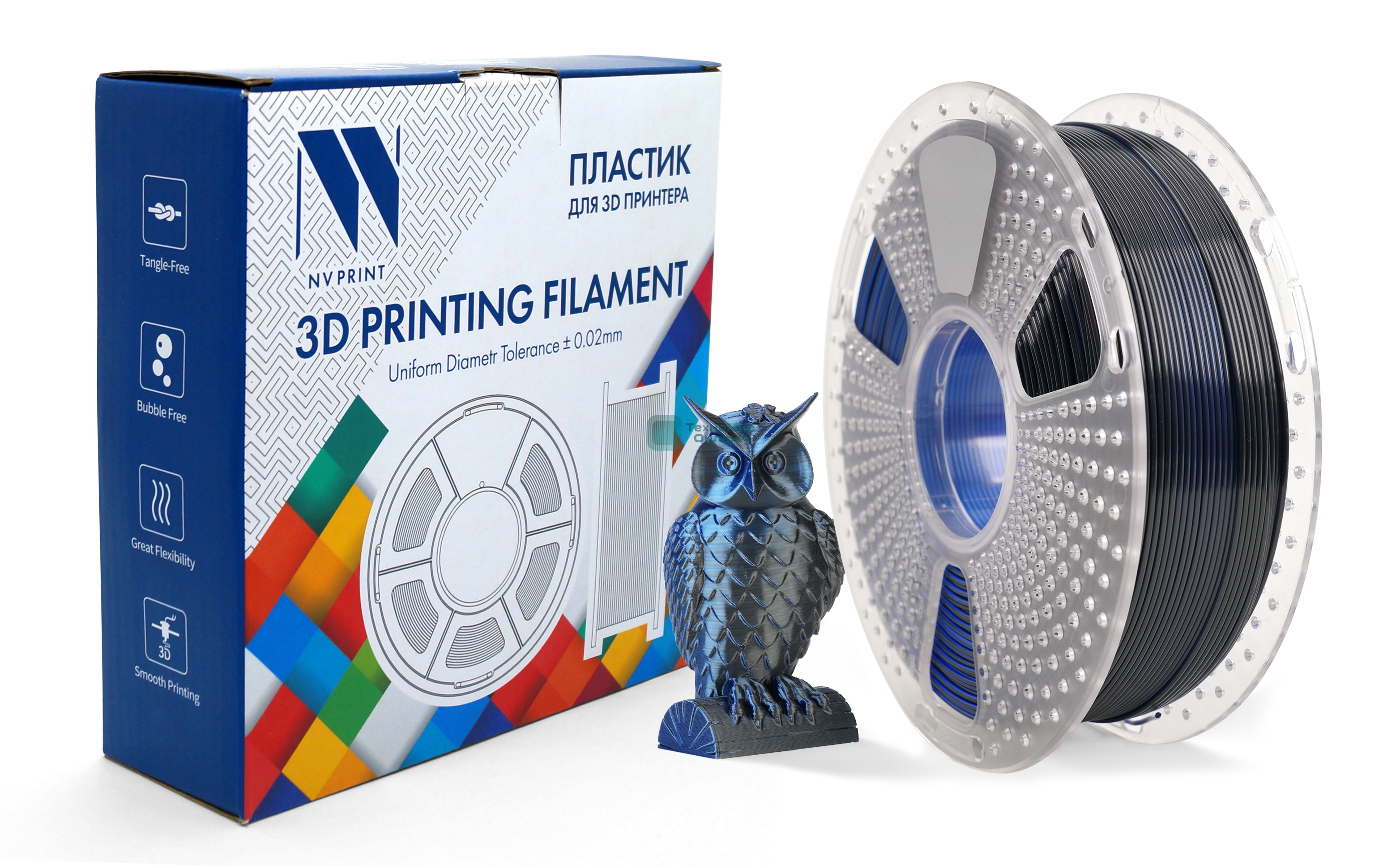 Филамент NVPrint Silk PLA+ Black/Blue для 3D печати диаметр 1.75мм длина 330 метров масса 1 кг