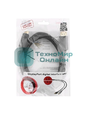 Кабель DisplayPort Gembird/Cablexpert CC-DP2-6, v1.2, 1.8м, 20M/20M, черный, экран, пакет