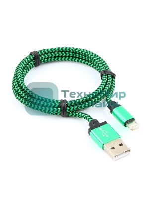 Кабель Gembird USB 2.0 Cablexpert AM/Lightning 8P, 1м, нейлоновая оплетка, алюминиевые разъемы, зеленый, пакет