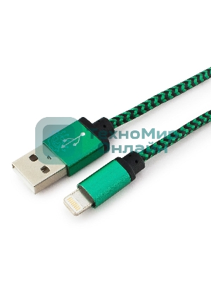 Кабель Gembird USB 2.0 Cablexpert AM/Lightning 8P, 1м, нейлоновая оплетка, алюминиевые разъемы, зеленый, пакет