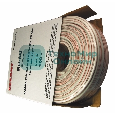 Кабель коаксиальный Rexant RG-6U+Cu, 75 Ом, Cu/Al/Cu/Al, 90%, две фольги, бухта 100 м, белый