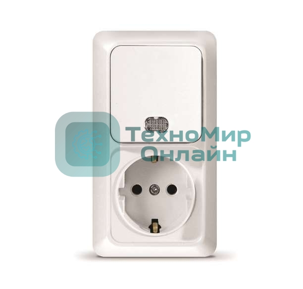 Блок ОП Олимп 1-кл. вык. с подсветкой + роз. с заземл. верт. бел. UNIVersal О0039