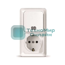 Блок ОП Олимп 1-кл. вык. с подсветкой + роз. с заземл. верт. бел. UNIVersal О0039