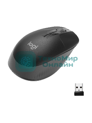 Мышь беспроводная Logitech M190 черный, 1000 dpi, радиоканал, USB, кнопки - 3