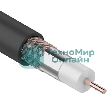 Кабель коаксиальный Rexant RG-6U+Cu, 75 Ом, Cu/Al/Cu, 64%, бухта 305 м, черный OUTDOOR
