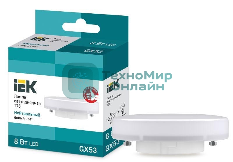 Лампа светодиодная IEK LLE-T80-8-230-40-GX53 ECO T75 таблетка 8Вт 230В 4000К GX53