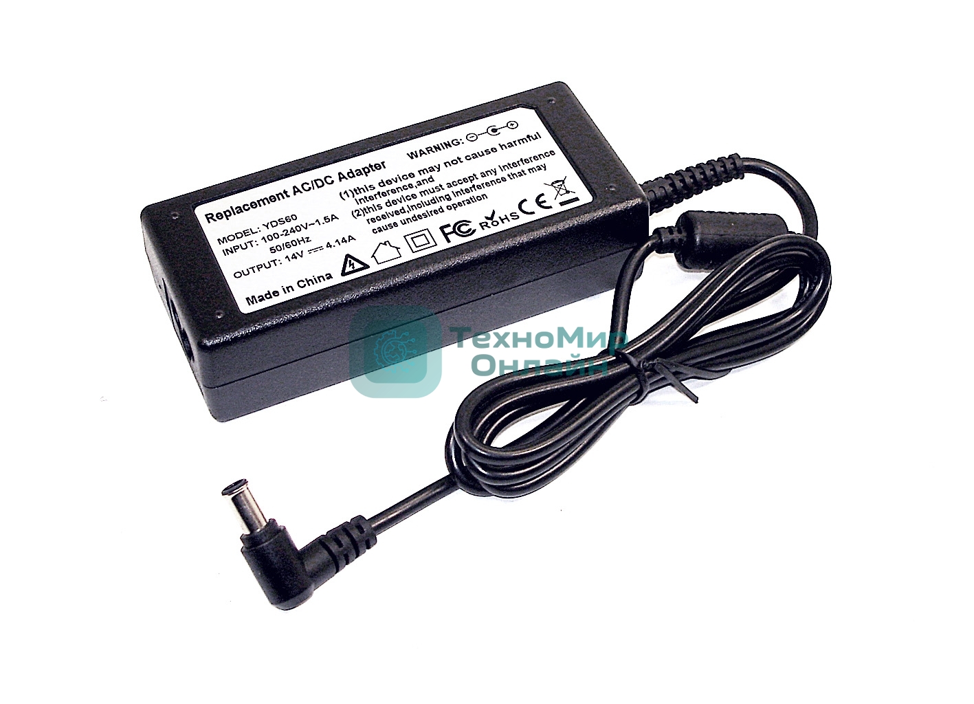 Блок питания для монитора и телевизора LCD 14V 4.14A 58W (6.5x4.4мм) OEM