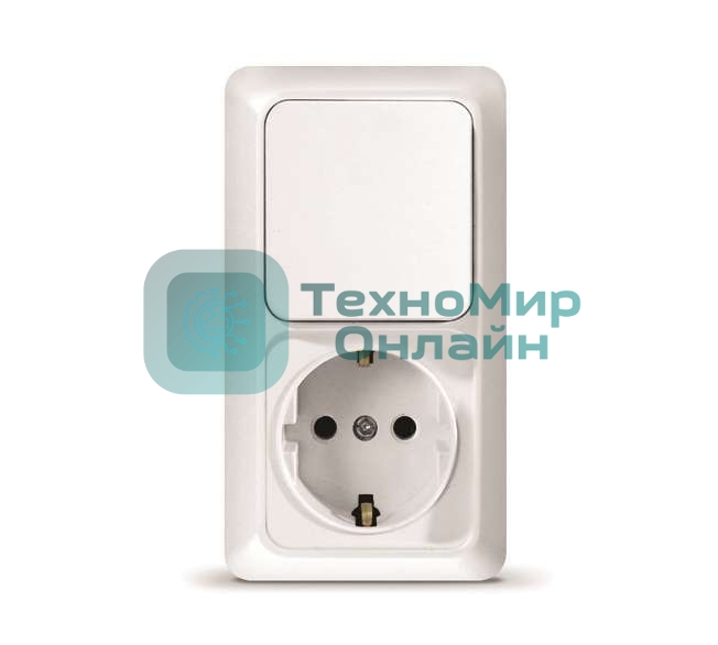 Блок ОП Олимп 1-кл. вык.+ роз. с заземл. верт. бел. UNIVersal О0038