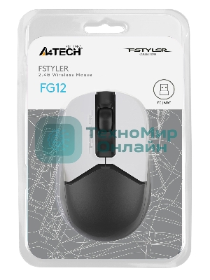 Мышь беспроводная A4Tech Fstyler FG12 белый/черный, 1200 dpi, радиоканал, USB, кнопки - 3