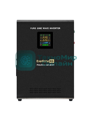 Комплект Источник бесперебойного питания EX296002RUS + батарея 80Aч EX285654RUS 2шт (инвертор, синус, для котла, настенный) ExeGate FineSine SX-2500.LCD.AVR.2SH <2500VA/1800W, чистая синусоида, цветной LCD-дисплей, AVR, 2*Schuko, линейно-интерактивный, крепление настенное/универсальное, Black> + батарея ExeGate HRL 12-80 (12В, 80Ач) 2шт