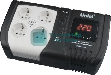 Стабилизатор напряжения Uniel (9621) U-ARS-500/1 серия Standard - Expert 500 ВА(Однофазный электронны(релейный)стабилизатор,цифровой дисплей,номинальная мощность 0,5кВА,диапазон входного напряжения 145-280В,выходное напряжение 220+/-10%В,частота 50/60Гц,точность стабилизации 10%,Макс.ток 2А.Размер: 258x140x93мм, Вес: 2.0кг.)