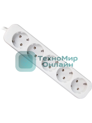 Удлинитель Defender E550 белый 5.0 м, 5 розеток 
