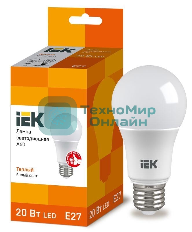 Лампа cветодиодная IEK LLE-A60-20-230-30-E27 ECO A60 шар 20Вт 230В 3000К E27 IEK