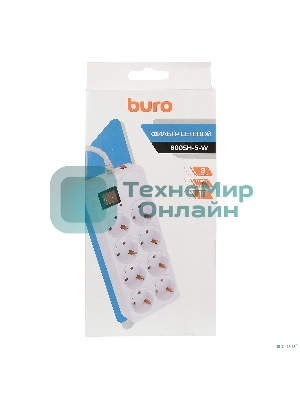 Сетевой фильтр Buro 800SH-5-W 5 м, 8 розеток, белый, коробка