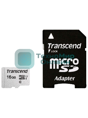 Флеш карта Micro SecureDigital 16Gb TranscendTS16GUSD300S-A MicroSDHC Class 10 UHS-I, SD adapter
