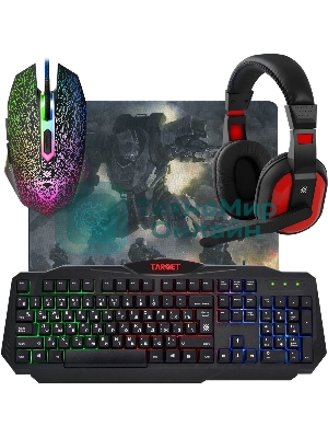 Комплект клавиатура+мышь Defender Target MKP-350 проводной, USB, 3200 DPI, чёрный/красный