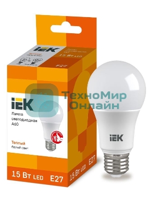 Лампа cветодиодная IEK LLE-A60-15-230-30-E27 ECO A60 шар 15Вт 230В 3000К E27