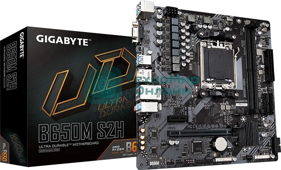 Материнская плата Gigabyte B650M S2H (V1.2/V1.4), AM5, AMD B650, 2xDDR5, 4xSATA, 1xM.2, 1xPCI-E 4.0 x16, 3xUSB-A 3.2 Gen 1, 1xUSB-C 3.2 Gen 1, 1x 1Gb LAN, 3x3.5 мм, 7.1, Micro-ATX