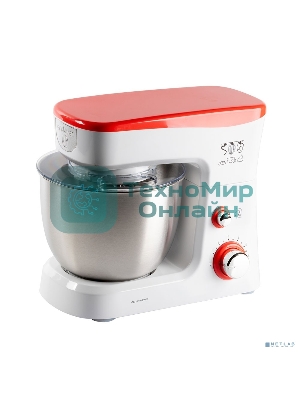 Миксер стационарный Endever Sigma-25, 1000 Вт., планетарный, многофункциональный, стальная чаша 3,5 л., регулировка скорости, белый/красный