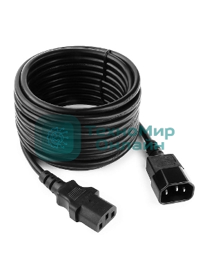 Кабель питания сист.блок-монитор Cablexpert PC-189-VDE-5M, 5м, C13-C14, VDE, 10А, Сечение провода: 0,75 мм2, черный, с заземлением