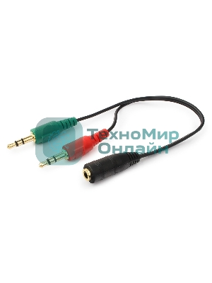 Кабель аудио сигнала Cablexpert, Jack3.5 нушники + 3.5 микрофон-> Jack3.5 4pin, длина 20 см, черный