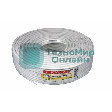 Кабель коаксиальный Rexant RG-59U+Cu, 75 Ом, Cu/Al/Cu, 64%, бухта 100 м, белый