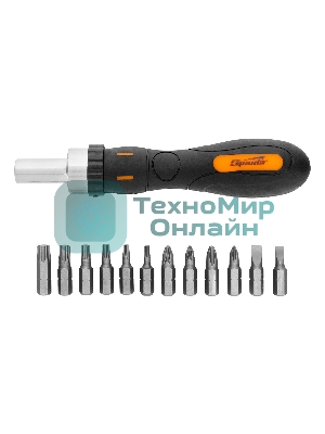 Отвертка реверсивная с набором бит, CrV, 12 шт. Sparta