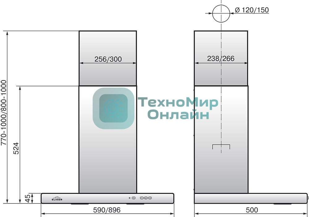 Вытяжка каминная Elikor Квадра 60Н-430-К3Д нержавеющая сталь, 60 см, 430 куб. м/ч, 54 дБ