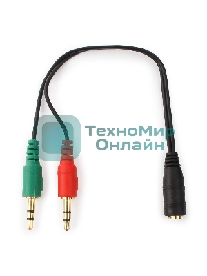 Кабель аудио сигнала Cablexpert, Jack3.5 нушники + 3.5 микрофон-> Jack3.5 4pin, длина 20 см, черный