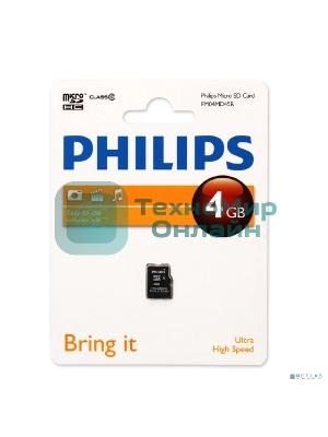 Флеш карта microSD 4Gb PHILIPS microSDHC Class 10