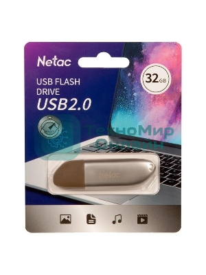 Флешка USB Netac U352 (NT03U352N-032G-20PN), 32Gb, USB 2.0, R/W 50/15, серебристый