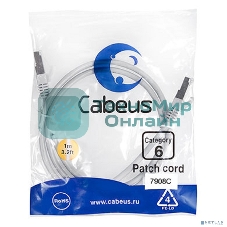 Шнур комм. Cabeus, cat.6, экр., F/UTP, RJ45/RJ45, LSZH, AWG24, 1м, серый