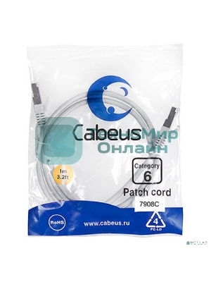Шнур комм. Cabeus, cat.6, экр., F/UTP, RJ45/RJ45, LSZH, AWG24, 1м, серый