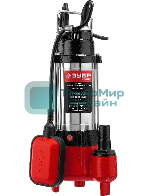 Насос ЗУБР НПФ-250 фекальный погружной 250Вт пропускная способность 150 л/мин напор 7.5м чугунн