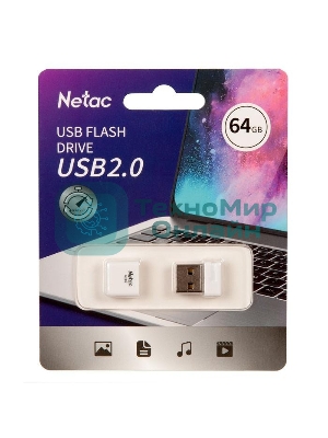 Флешка USB Netac U116 (NT03U116N-064G-20WH), 64Gb, USB 2.0, R/W 70/30, белый