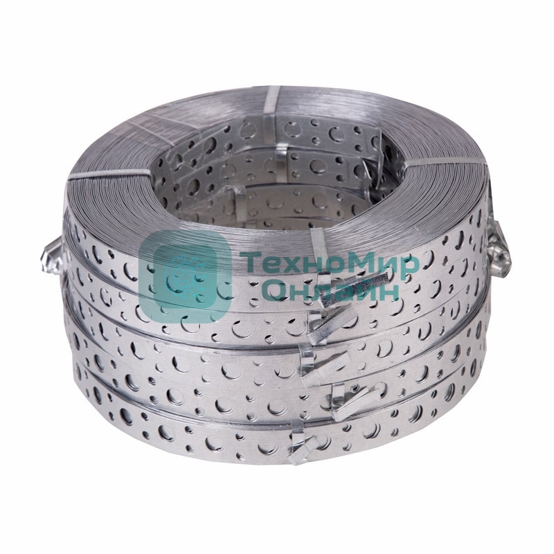 Лента полоса монтажная оцинкованная, перфорированная прямая Rexant, 20х0,70 мм, рулон 25 м