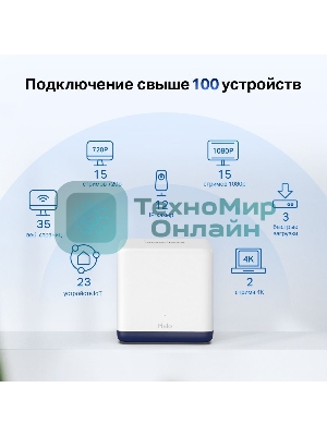 Система Mercusys MESH AC1900 Whole Home Mesh Wi-Fi System, 3× Internal Antennas, 3×Gb ports (WAN/LAN) (2-pack)