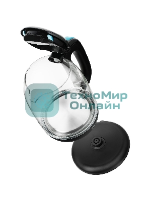 Чайник электрический Kitfort КТ-625-1 1.7л. 2200Вт черный/голубой (корпус: стекло)