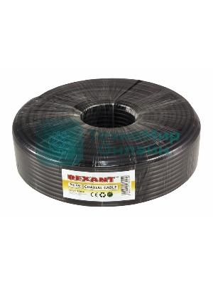 Кабель коаксиальный Rexant RG-6U+Cu, 75 Ом, Cu/Al/Cu, 64%, бухта 100 м, черный OUTDOOR