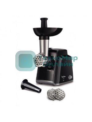 Мясорубка электрическая Moulinex ME105830 черный, 1400 Вт, 1.7 кг/мин, реверс, защита от перегрузки, насадки - 3