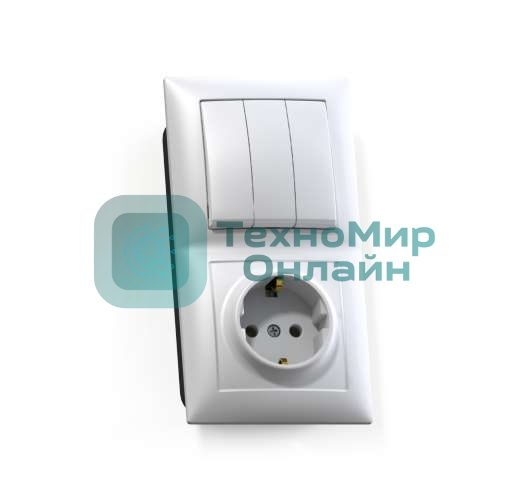 Блок СП БКВР-413 Селена (3-кл. выкл. + розетка с заземл.) бел. Кунцево 8209