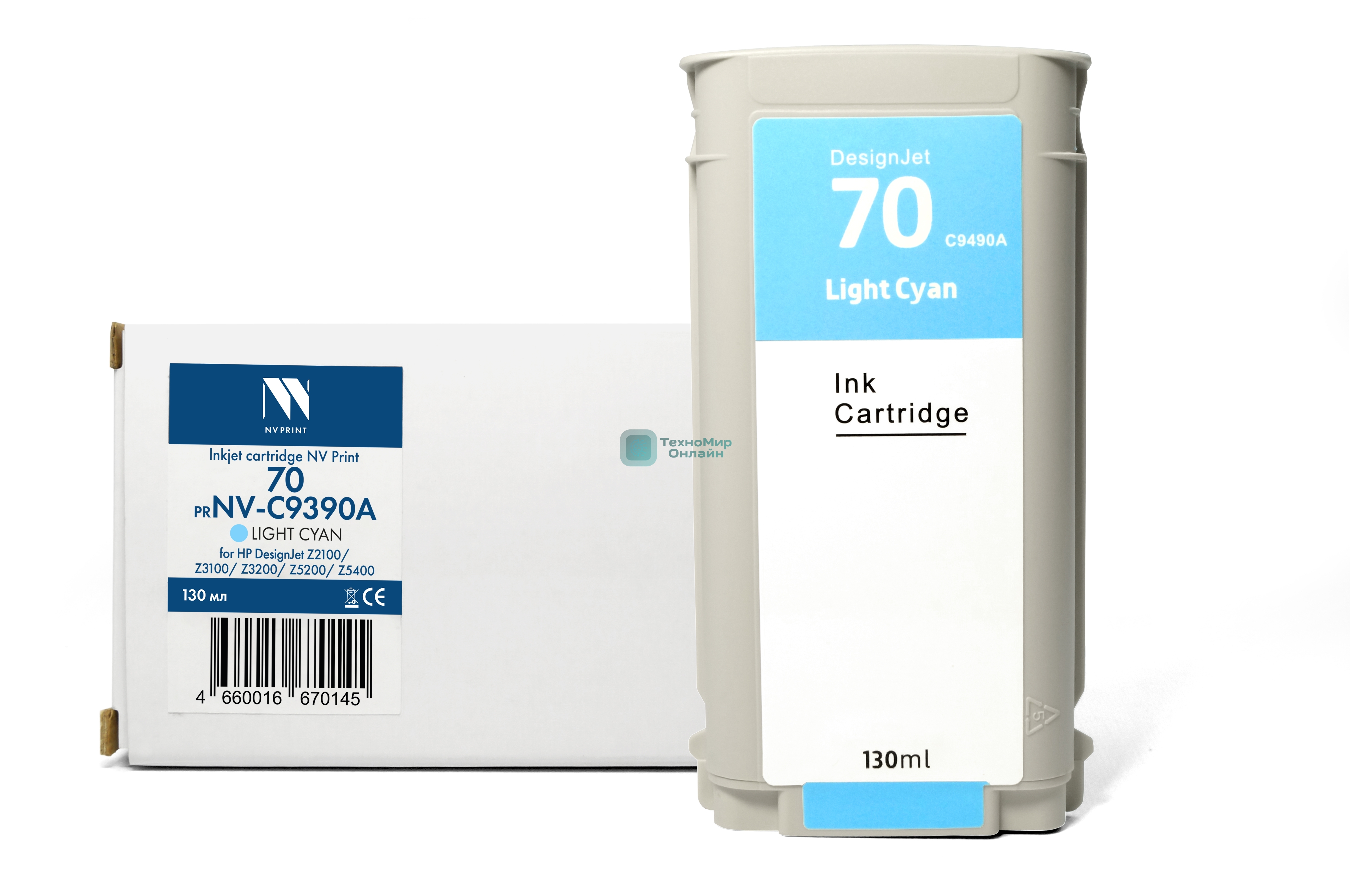 Струйный картридж NVPrint 70 (NV-C9390A) Light Cyan для HP DesignJet Z2100/Z3100/Z3200/Z5200/Z5400 (130 мл) совместимый