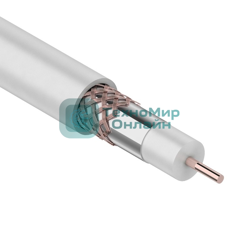 Кабель коаксиальный Rexant RG-6U+Cu, 75 Ом, Cu/Al/Cu, 75%, бухта 100 м, белый