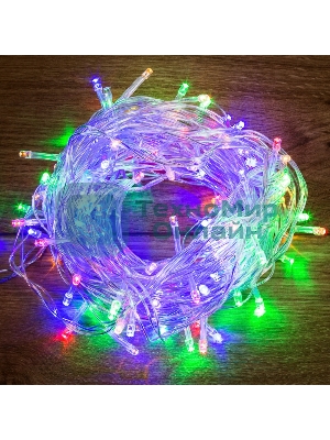 Гирлянда светодиодная универсальная 100 LED Мультиколор 10 метров, прозрачный ПВХ, с контроллером