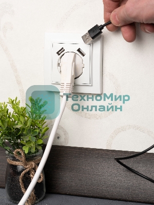 Розетка 1-местная СП с/з 16А белая с защ. штор. с 2 USB 2,1А EKF Минск