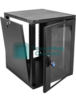 Шкаф коммутационный ЦМО ШРН-15.650-9005 настенный 15U 600x658мм пер.дв.стекл 200кг черный 600мм 180град.